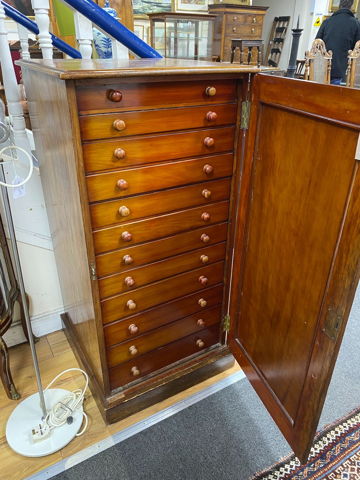 A Victorian mahogany twelve drawer collectors' chest, width 55cm, depth 55cm, height 104cm